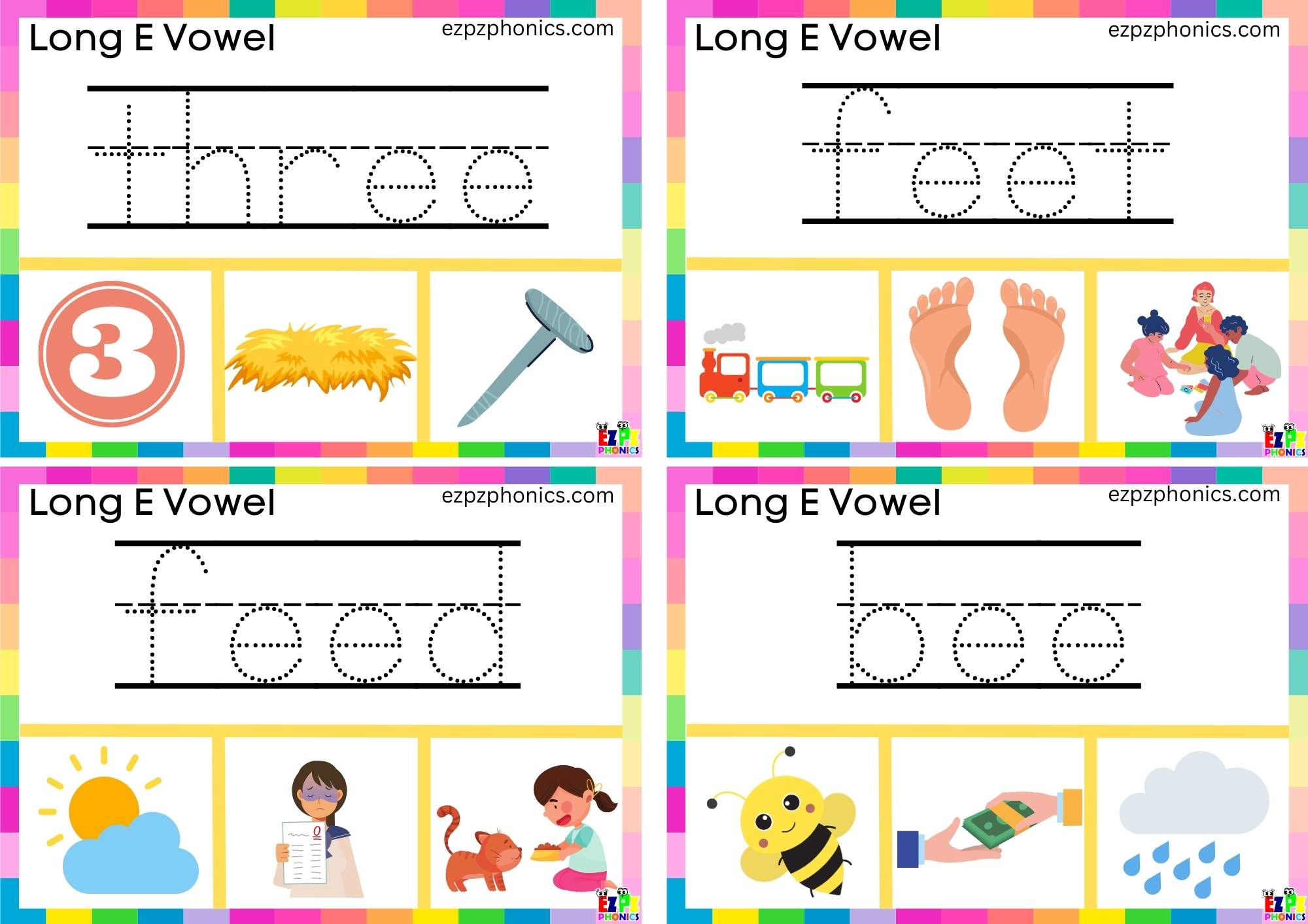 Write the word and clip the image Clip cards for long e vowel ee words group 1
